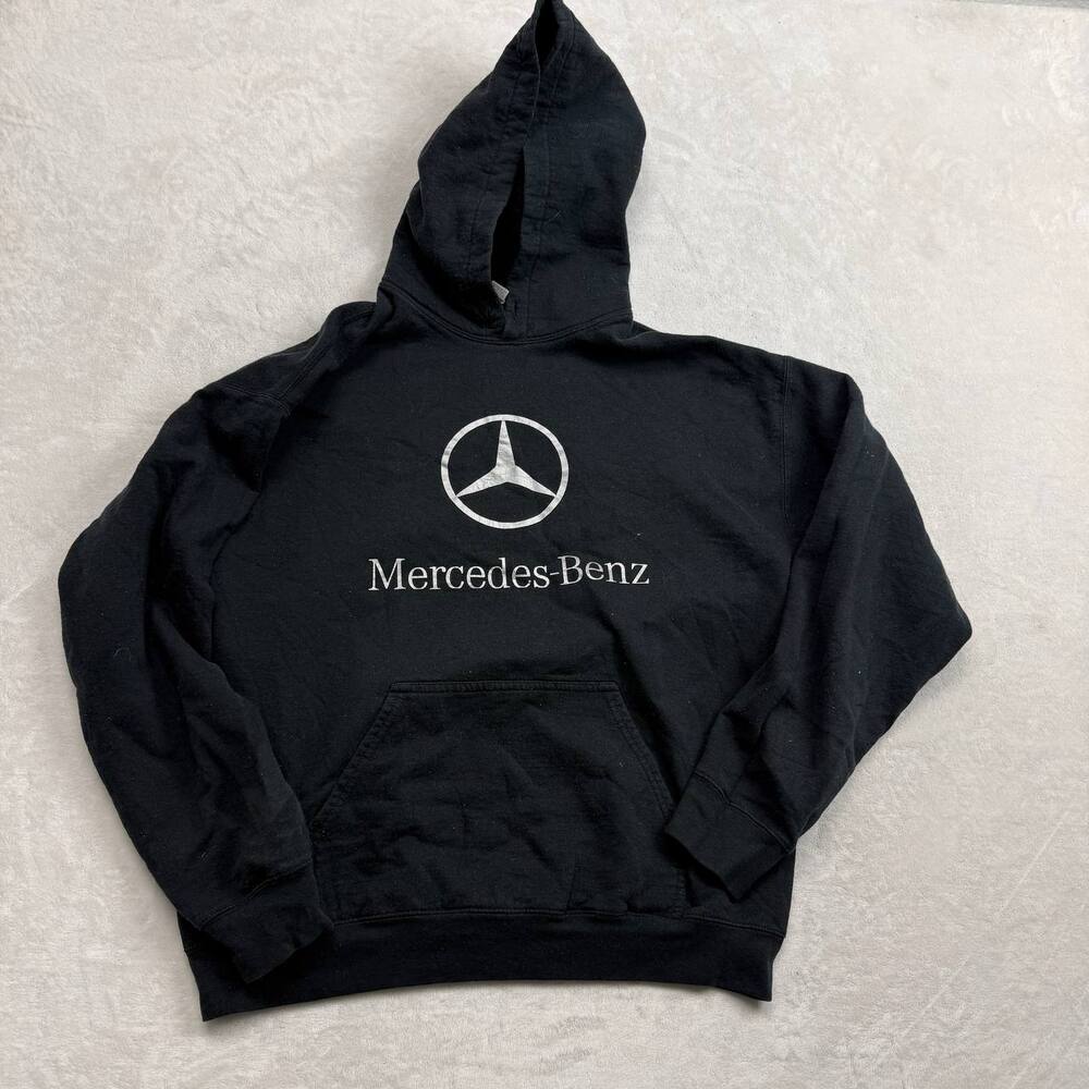 Mercedes-Benz Men's Black Hoodie Size L Pullover Graphic Car Logo Gildan Tag